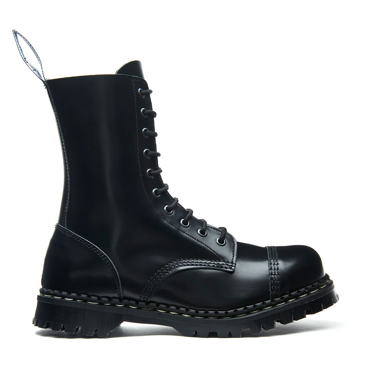 Black Hi-Shine 10 Eye Steel Toe Capped Derby Boot