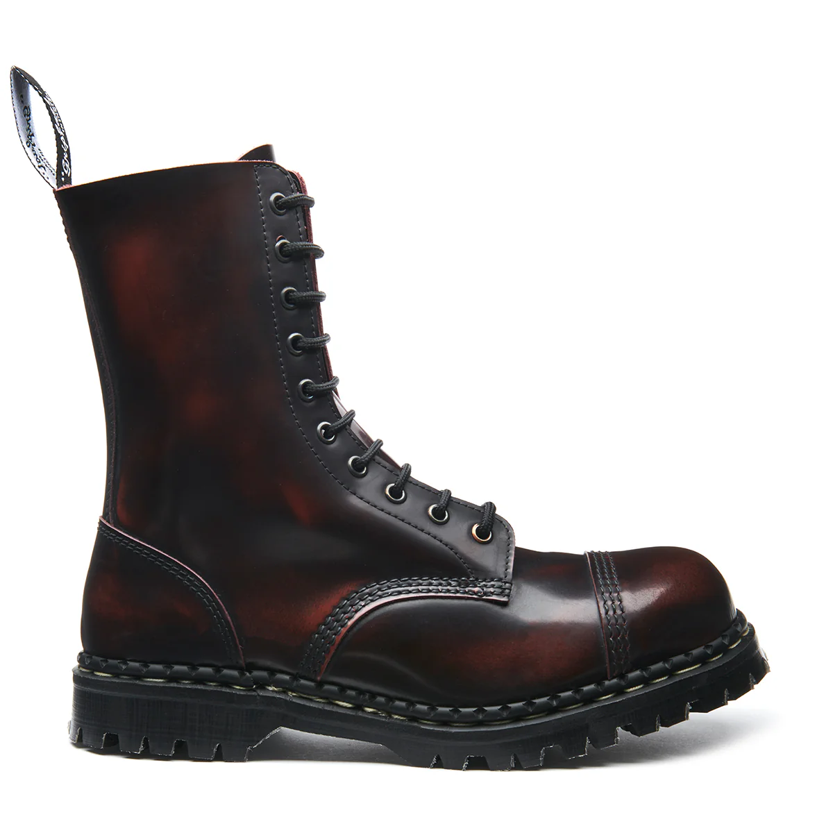 Burgundy Rub-Off 10 Eye Steel Toe Capped Derby Boot