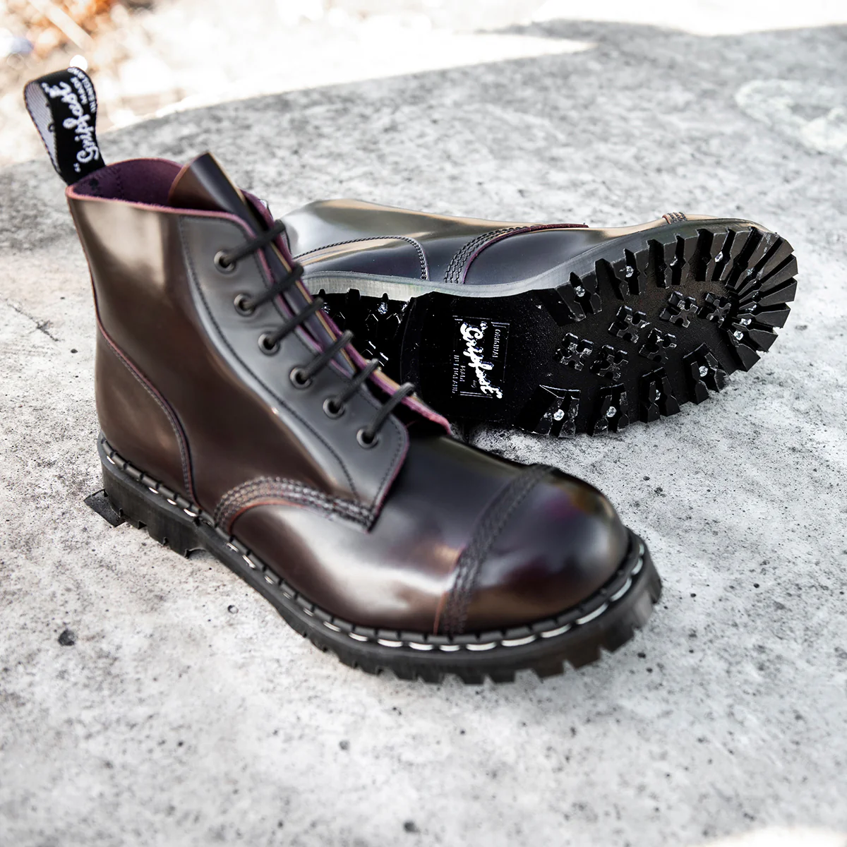Burgundy Rub-Off 6 Eye Steel Toe Capped Derby Boot