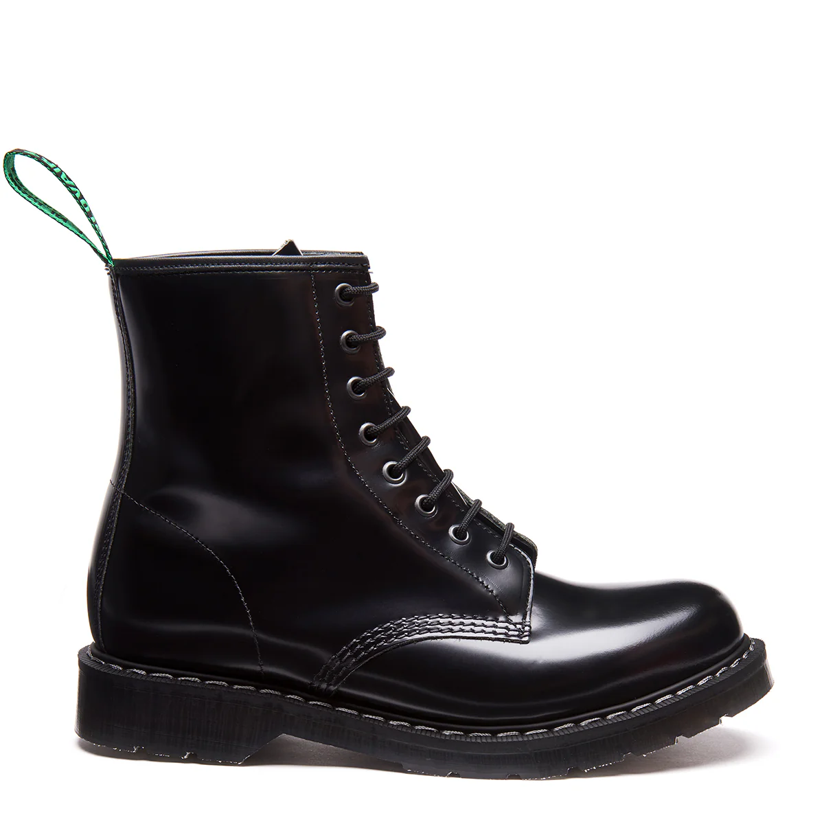 Black Hi-Shine 8 Eye Derby Boot & Zip Guard