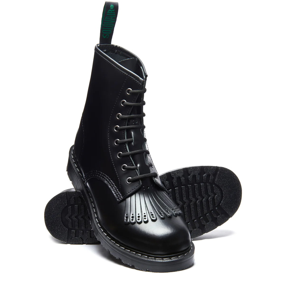 Black Hi-Shine 8 Eye Derby Boot & Brogue Kiltie