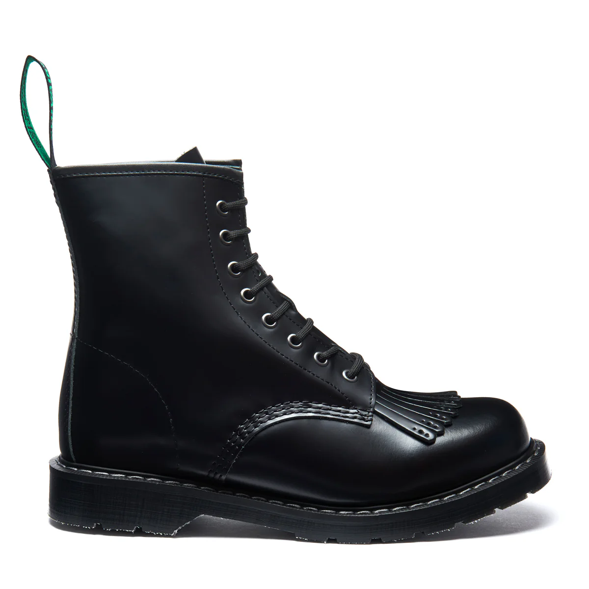 Black Hi-Shine 8 Eye Derby Boot & Brogue Kiltie
