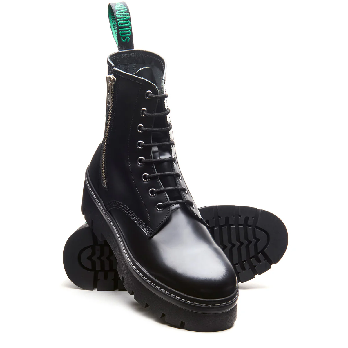 Black Hi-Shine 8 Eye Zipped Platform Derby Boot