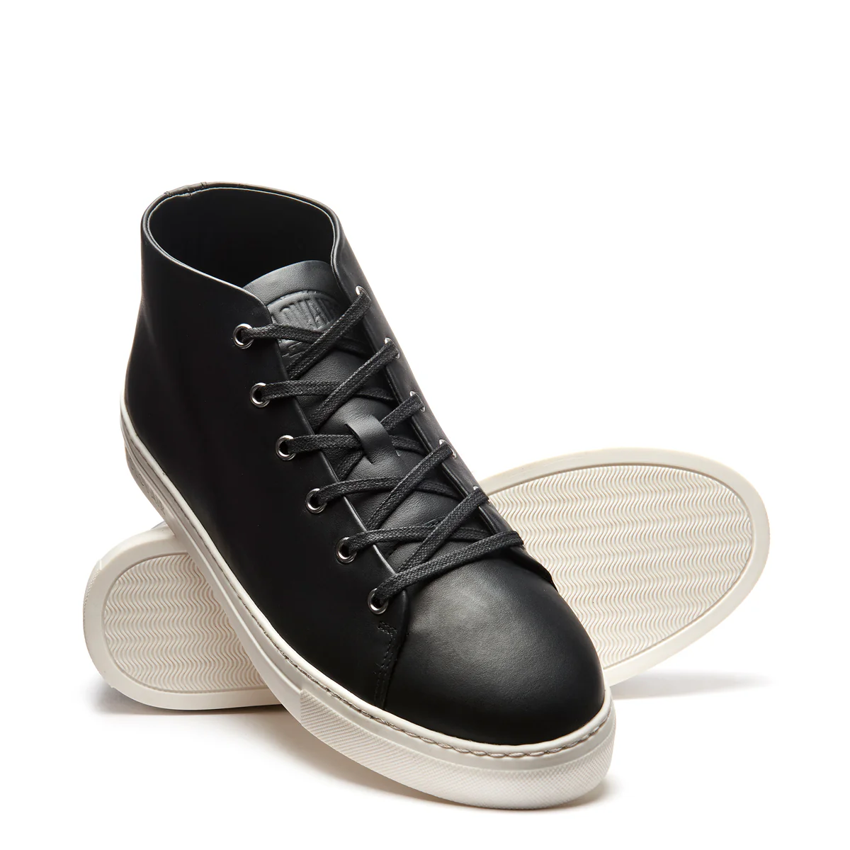 Black Calf High Top Sneaker (White Sole)
