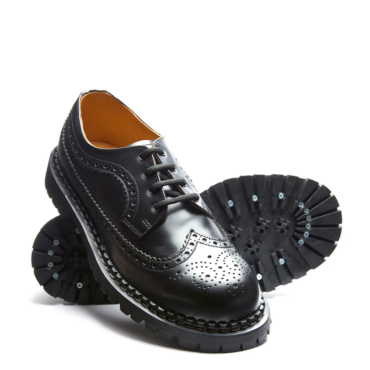 Black Hi-Shine 4 Eye Steel Toe American Derby Brogue Shoe