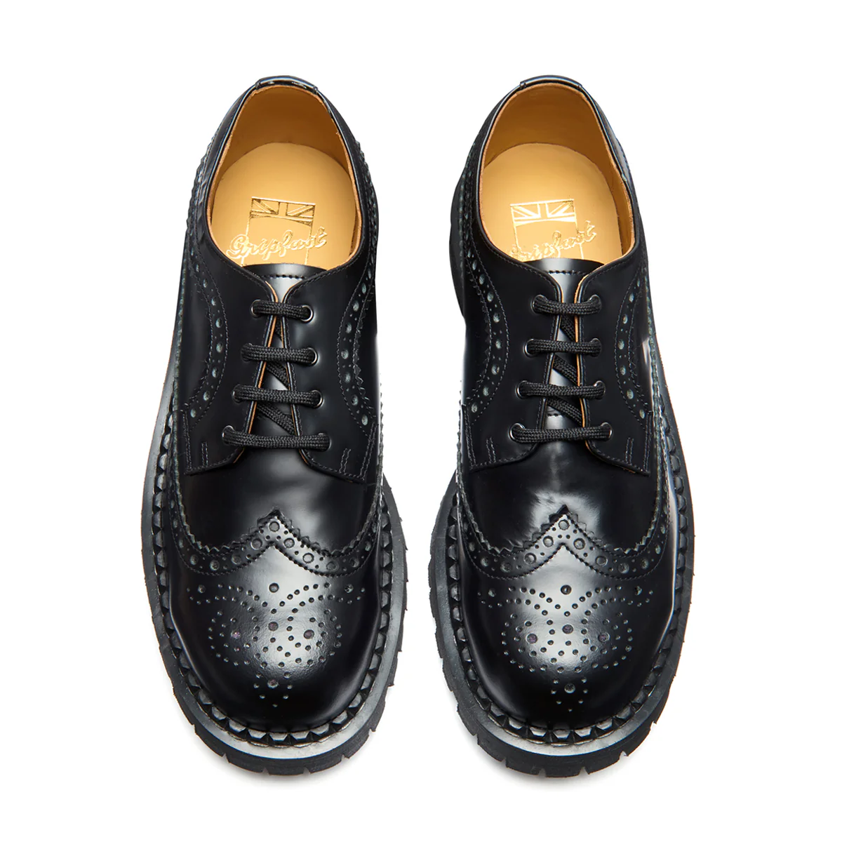 Black Hi-Shine 4 Eye Steel Toe American Derby Brogue Shoe