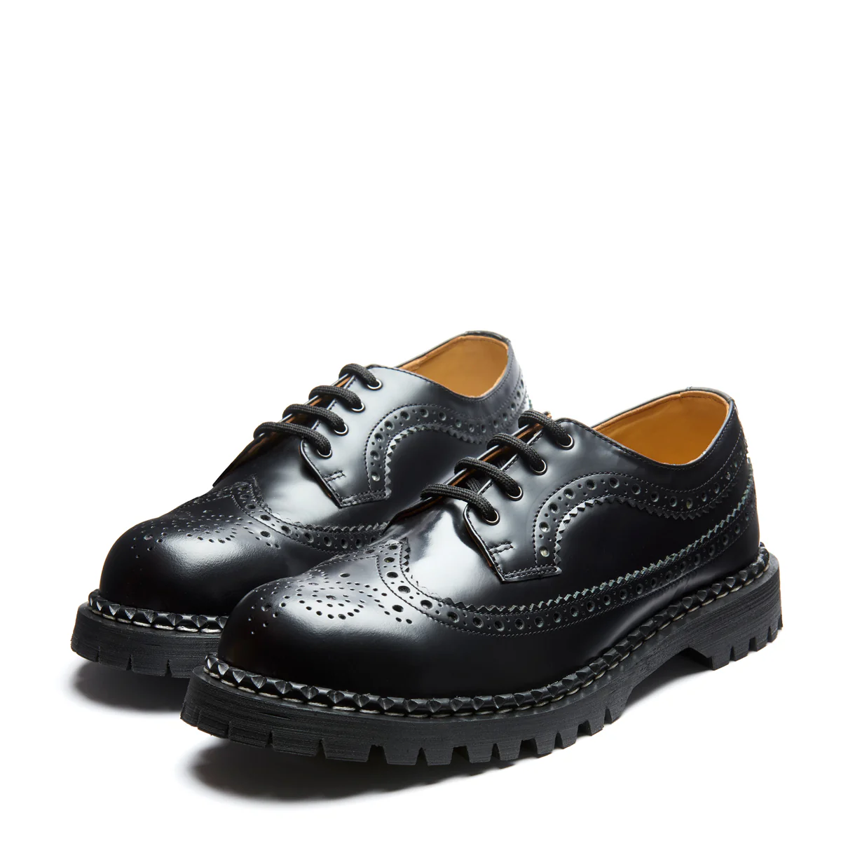 Black Hi-Shine 4 Eye Steel Toe American Derby Brogue Shoe